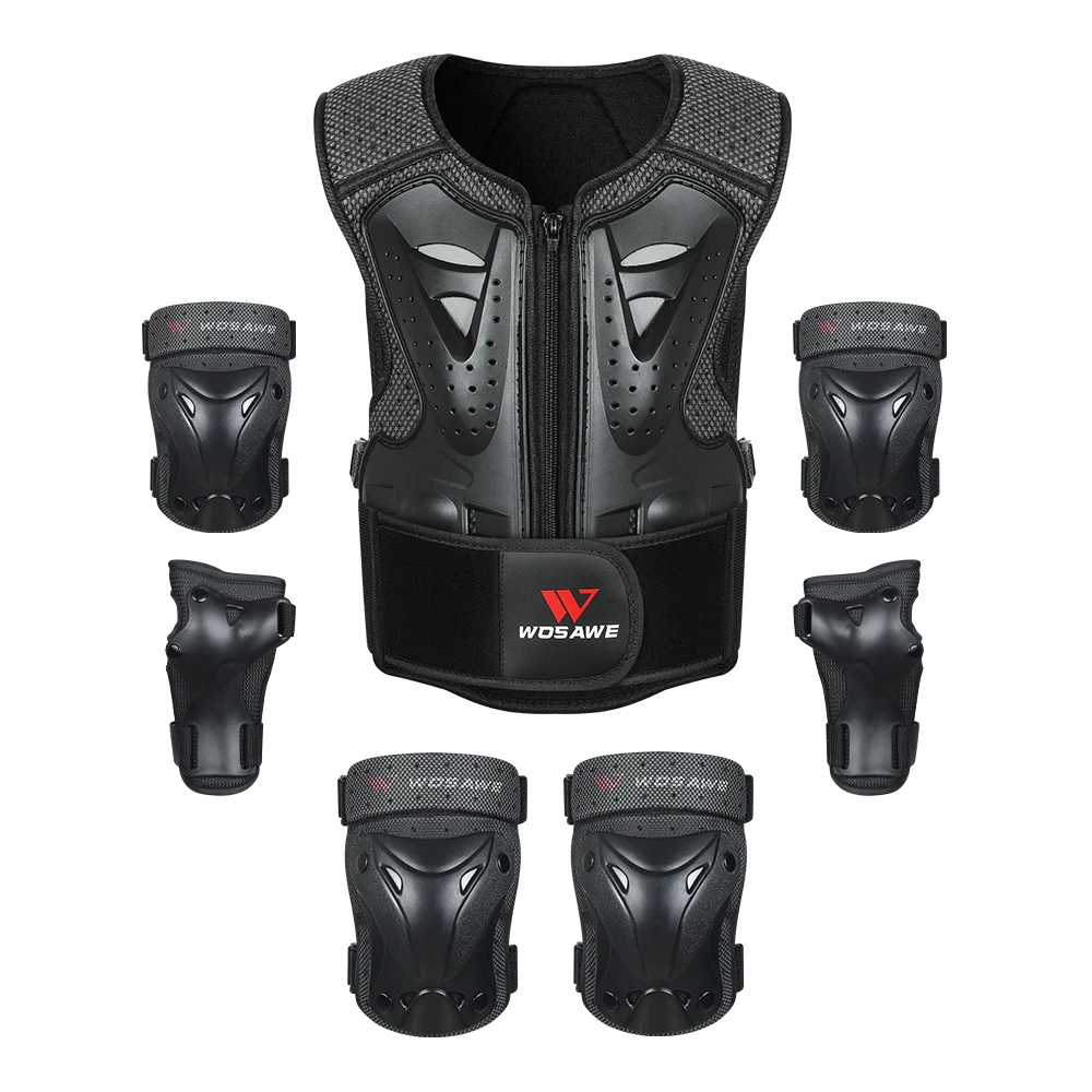 WOSAWE Kids Sports Elbow Knee Pads Boy Girl Youth Body Protect Vest Armor Child Motocross Chest Spine Protection Gear Knee Guard