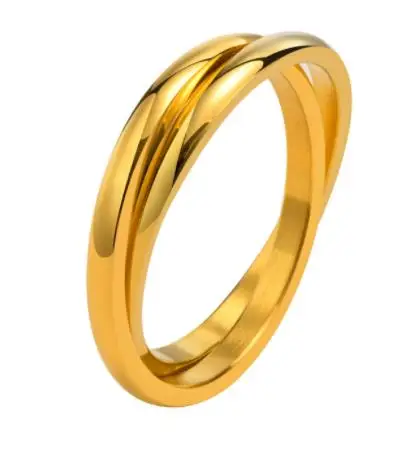 Stainless steel smooth round ring 18K gold-plated triple gold have size wedding rings  wholesale popular for women