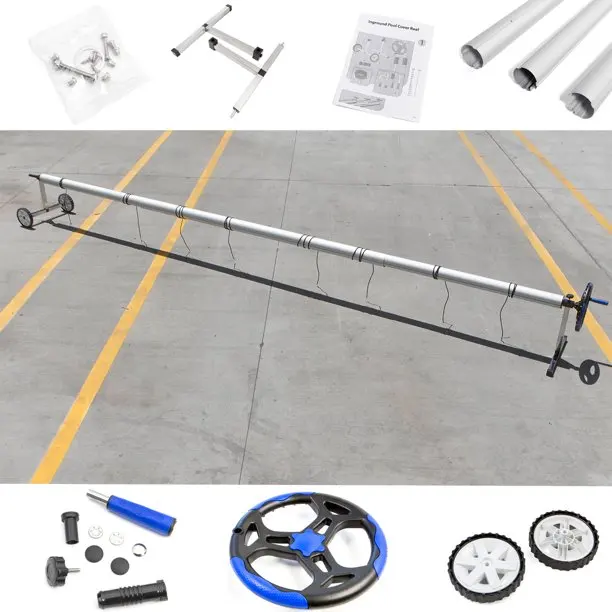 Above ground swimming pool roller cover reel with stainless steel frame aluminum tubes