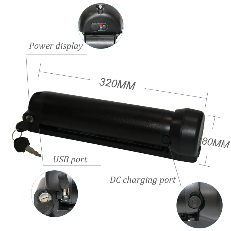 36V Cuttle Bottle Lithium Li Ion E-bike Battery 10S2P