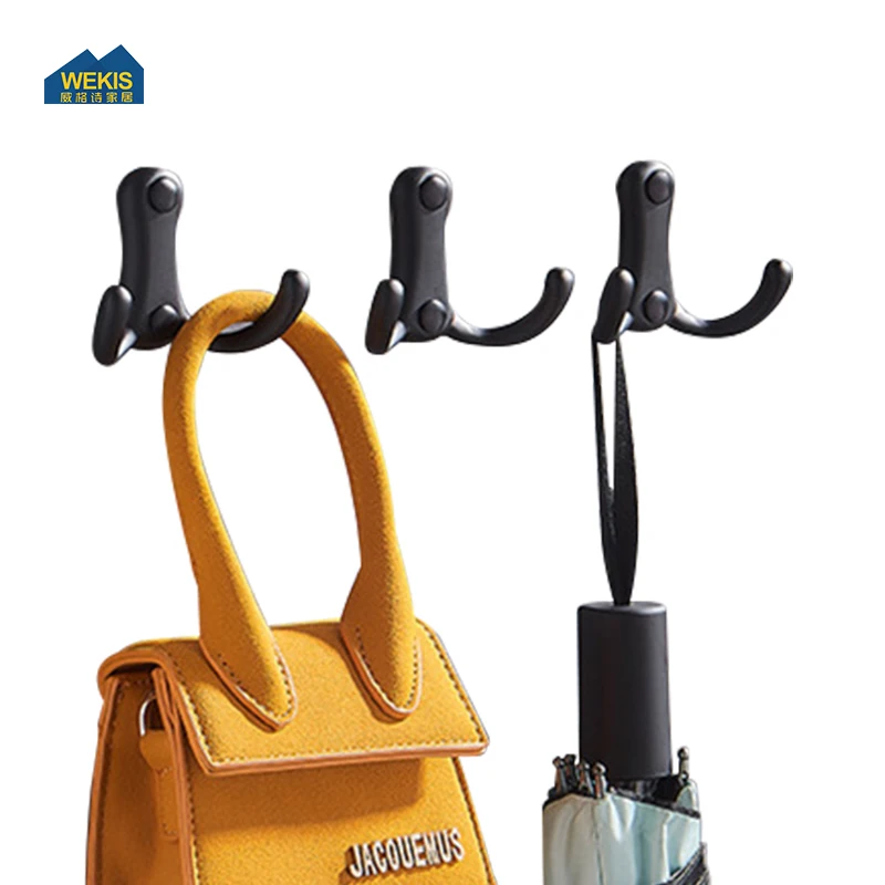 Черные сверхпрочные двойные крючки для пальто, металлические настенные крючки для полотенец, ключей, шляпы, шарфа, сумки, пальто, халата, с гостиной, гардероба для ванной комнаты