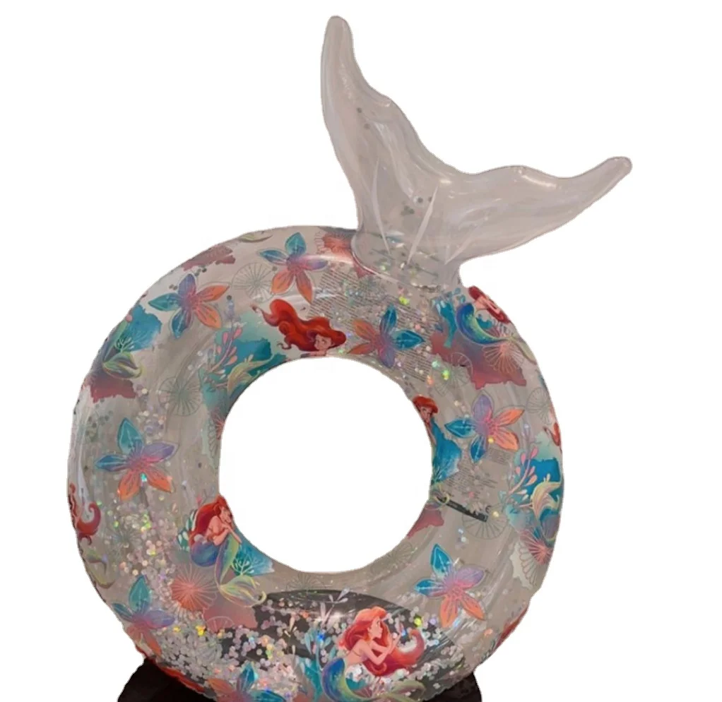 Summer Mermaid Tail Confetti Sequin Inflatable Pool Floats Swim Ring for Adults Swimming Pool Beach Party Water Toys