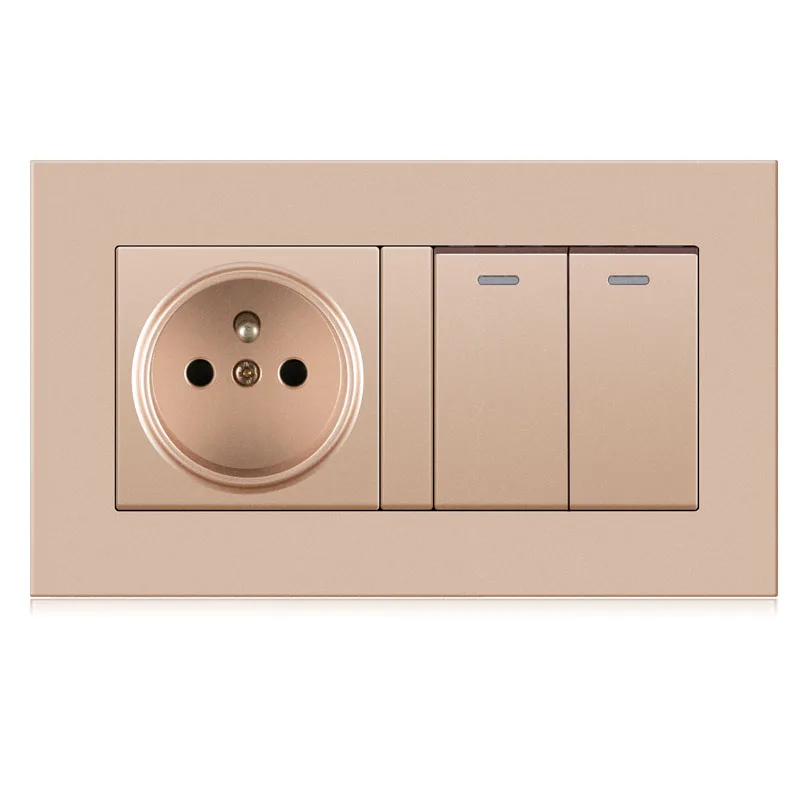 Professional switch factory French EU standard wall power socket with 2 LED rocker switches