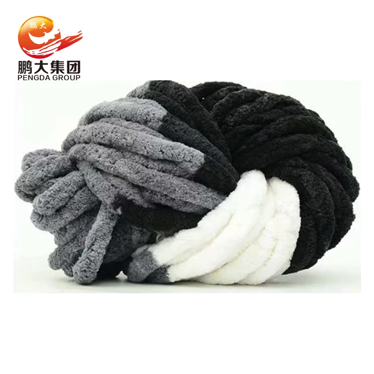 100% polyester mixed colour thick rayon polyester chenille spun yarn stripes handmade fancy chunky chenille baby blanket yarn