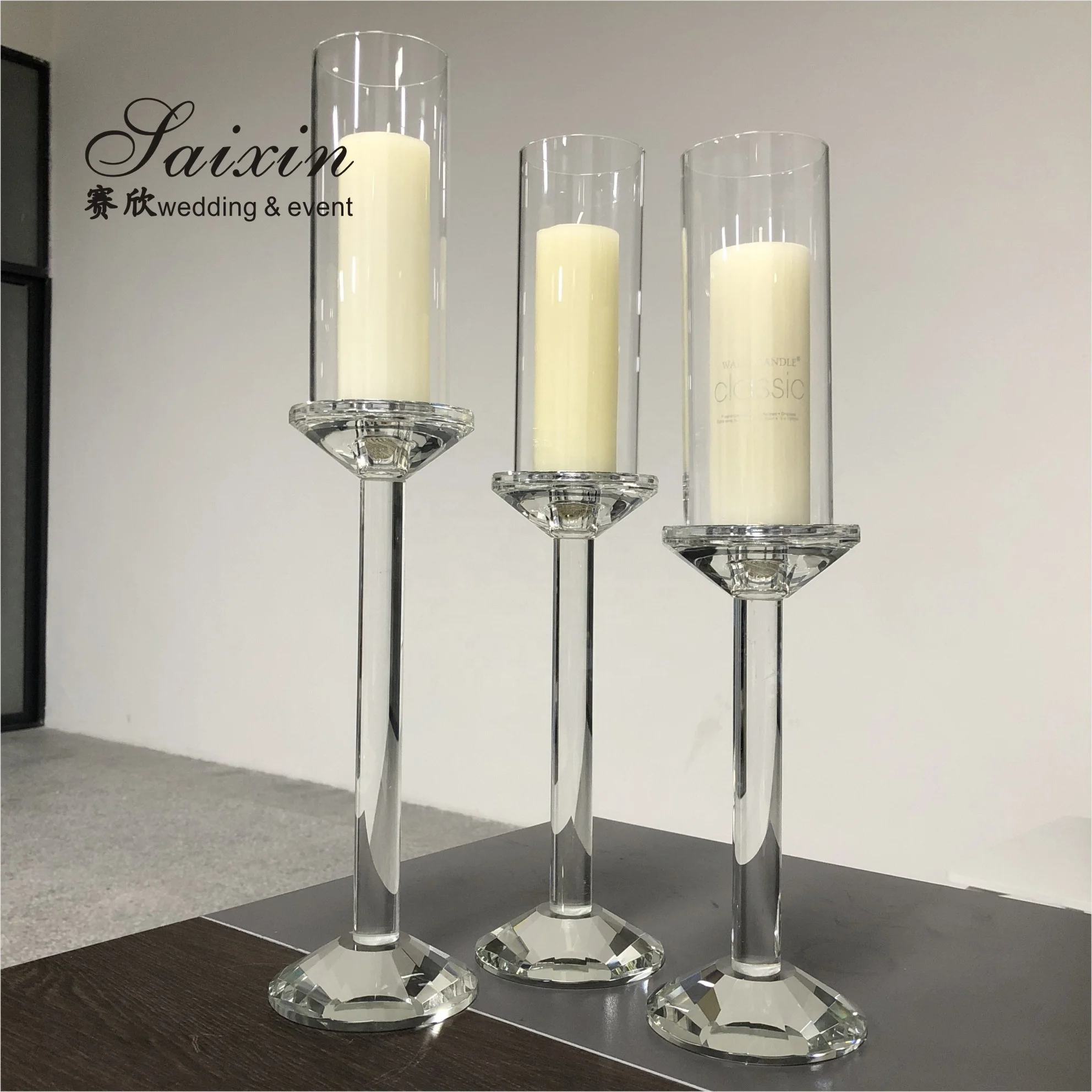 Saixin hot sale bling wedding decoration centerpiece set crystal candle holders