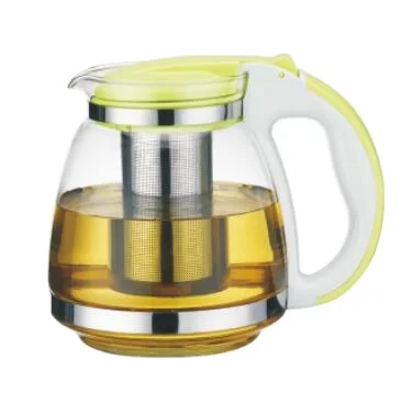 Unique shape non-toxic kitchen glass tea pot kit clear coffee pot with stainless steel filter