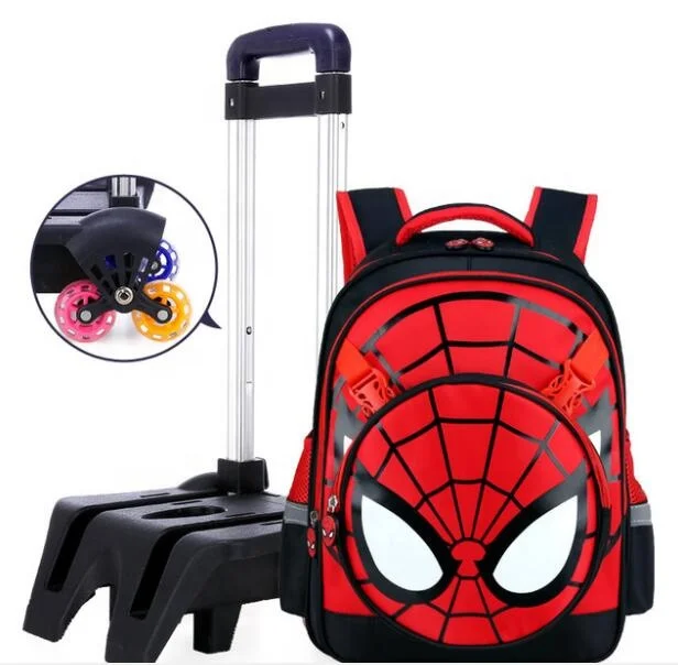 Amazon hot selling trolley bag printed with spiderman for school  boys kids