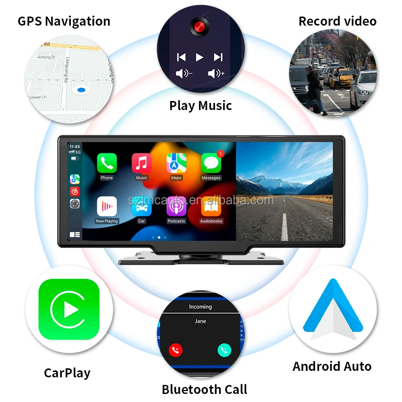 JMC 10 26 IPS сенсорный экран видеорегистратор BT WIFI беспроводной CarPlay Android Авто Портативный монитор для универсального