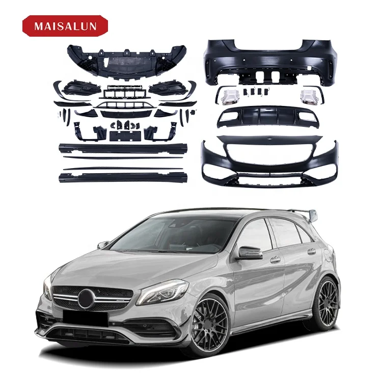 Auto Parts A45 AMG bodykit Bodykit for Mercedes Benz A-Class GLA W176 Front Bumper Rear Diffuser Side Skirt Hood 2016-2018