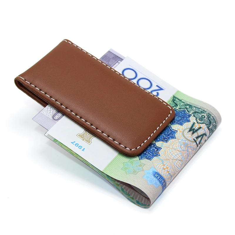 
Bifold Wallet Vintage Mini Magnet Leather Wallet Women Men Money Clip Pocket Purse Unisex Simple Cash Holder Money Clip Leather 