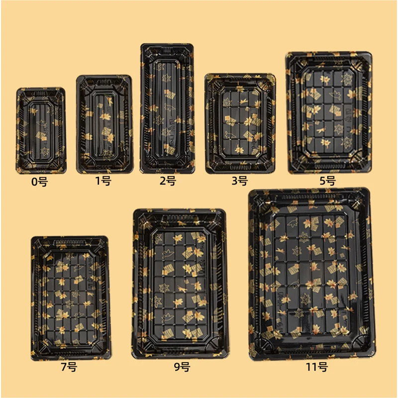 Food Grade Disposable PET Plastic Plate Leak Proof Sushi Tray Container Japanese Sushi Takeaway Packaging Box with Lid
