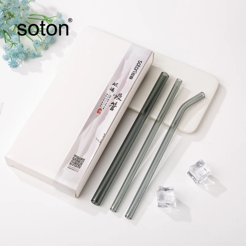 
100% food grade colorful borosilicate bending glass straw set 