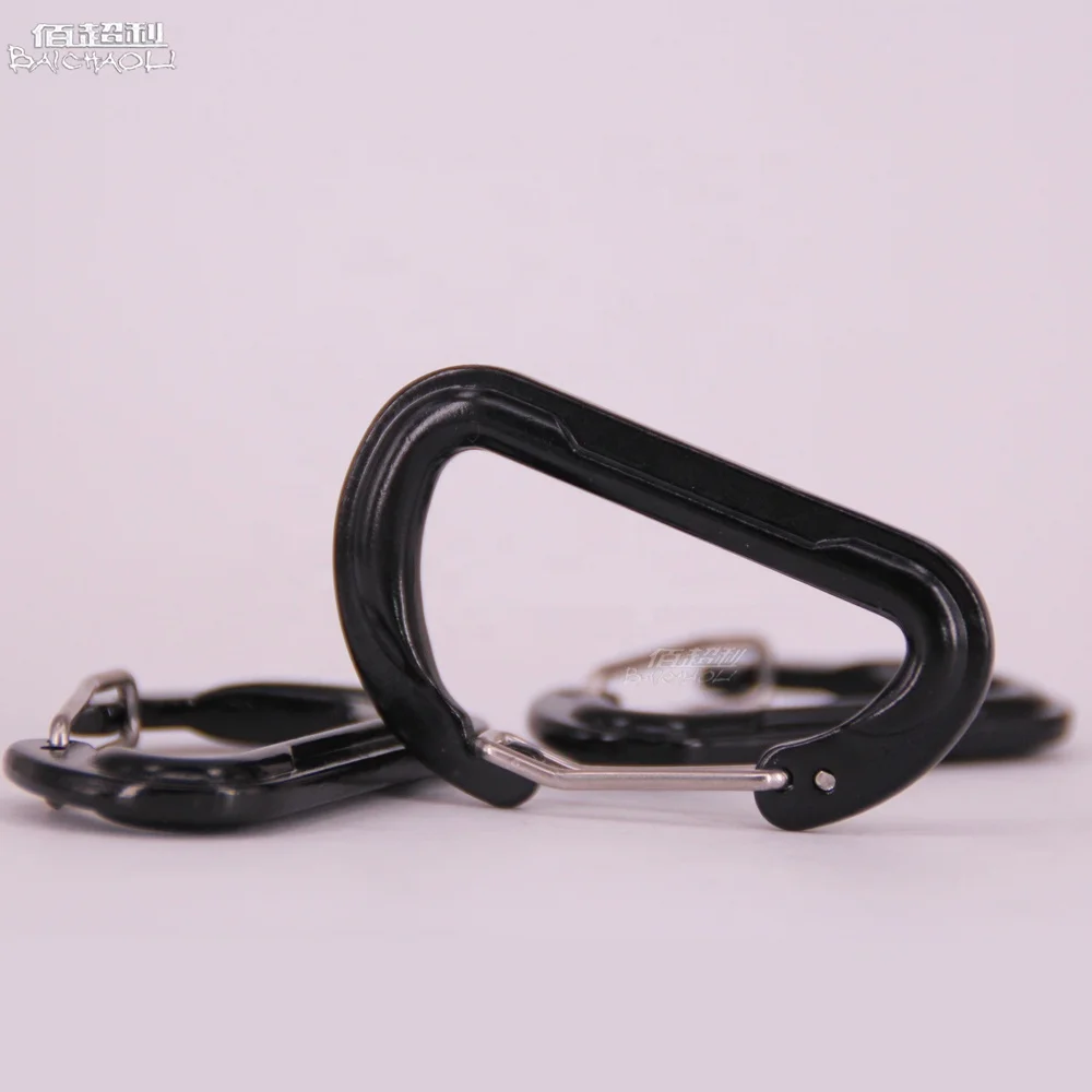 6 D aluminum alloy spring steel wire hooks black carabiner