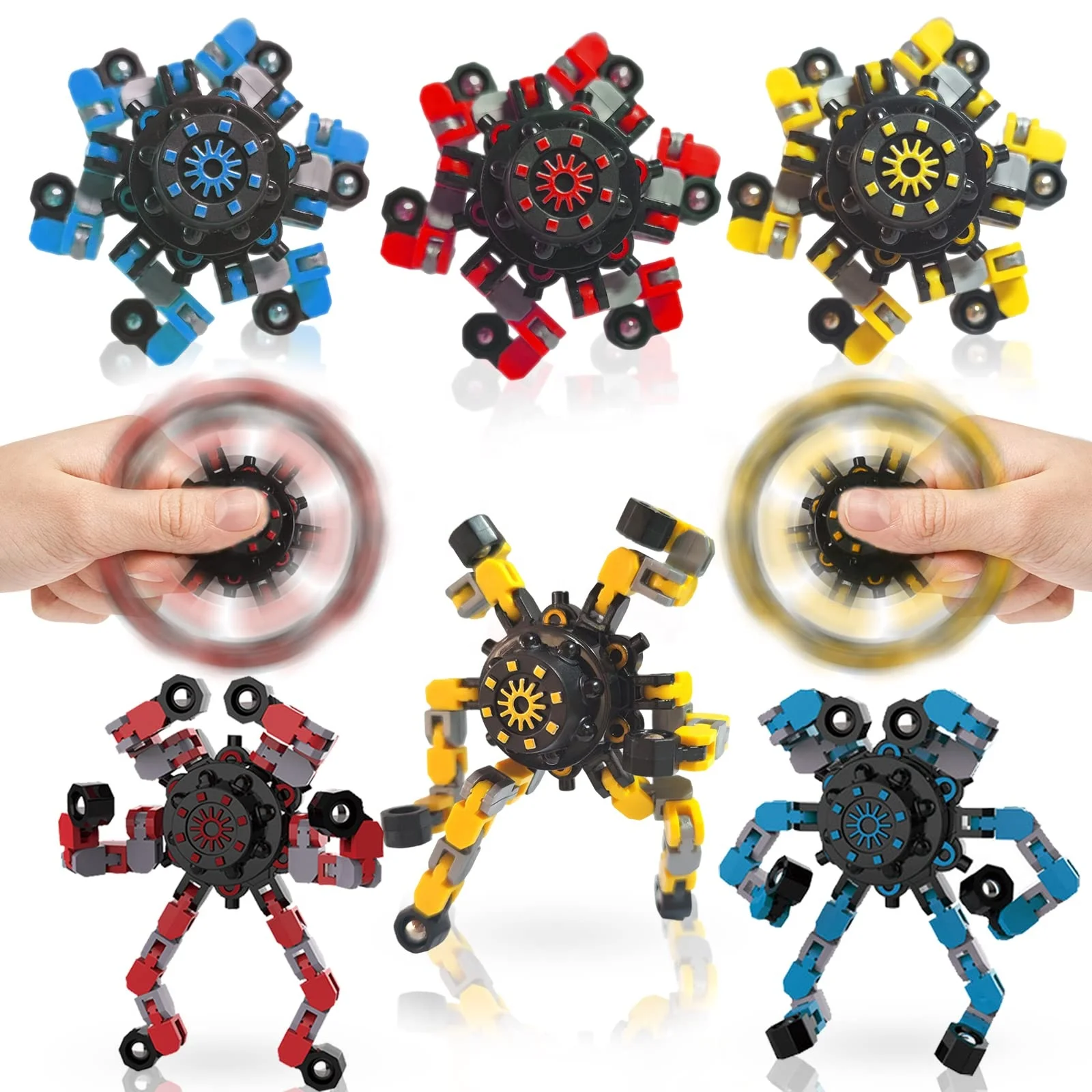 Glow Spinning Robot Finger Toys Mechanical Top Gyro Chain Fingertip Decompression Fidget Transformable Spinner