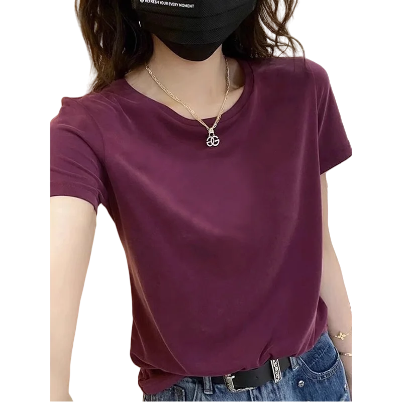 Factory Sale Various Eco-Friendly Dye Straight-Shoulder Slim-Fit Dark Purple T-Shirt