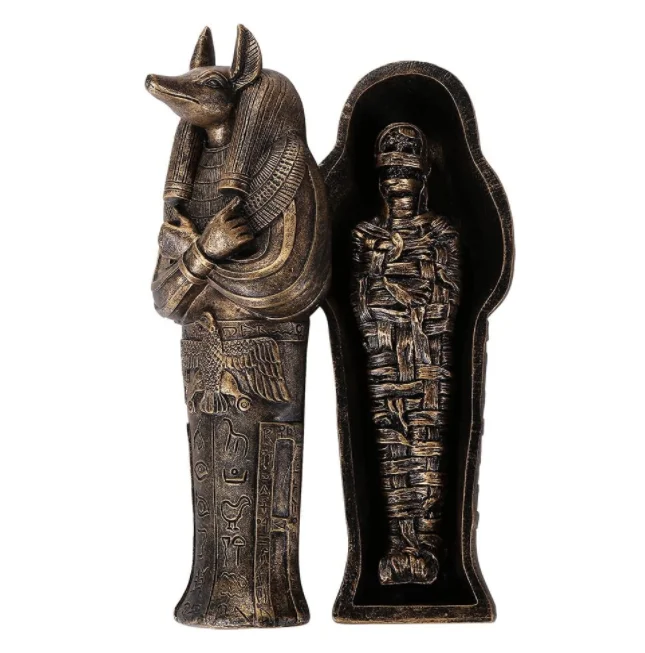 Polyresin Egyptian Anubis Sarcophagus Coffin w/Mummy Insert Figurine