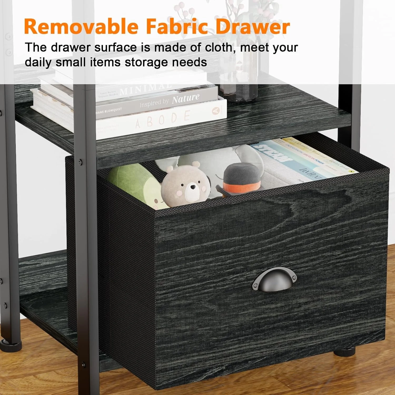 5 Tier Bookshelf with Drawer  Industrial Free Standing Display Shelf Wood and Metal Book Shelf for Bedroom  Living Room