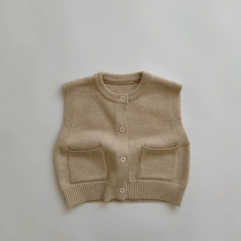 Solid color kids tops and blouse knitted cardigan round neck vest boy children clothing sleeveless jacket knit sweater