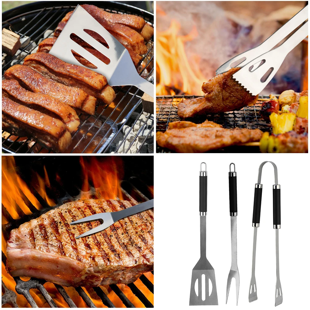 Churrasco Kit Barbecue Grill Utensil Tools Stainless Steel Spatula Fork Tongs 3Pcs BBQ Tool Set With Insulated Wooden Handle