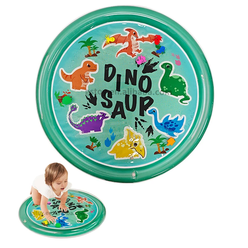 Round 100cm Dinosaur Cartoon Babies Learning Animals play mat Inflatable baby tummy time water play mat for kids