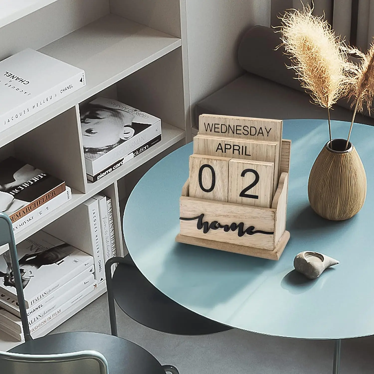 Perpetual Calendar Wooden Calendar Blocks Vintage Wood Block Calendar for Home Office Desk Accessories Week Month Date Display