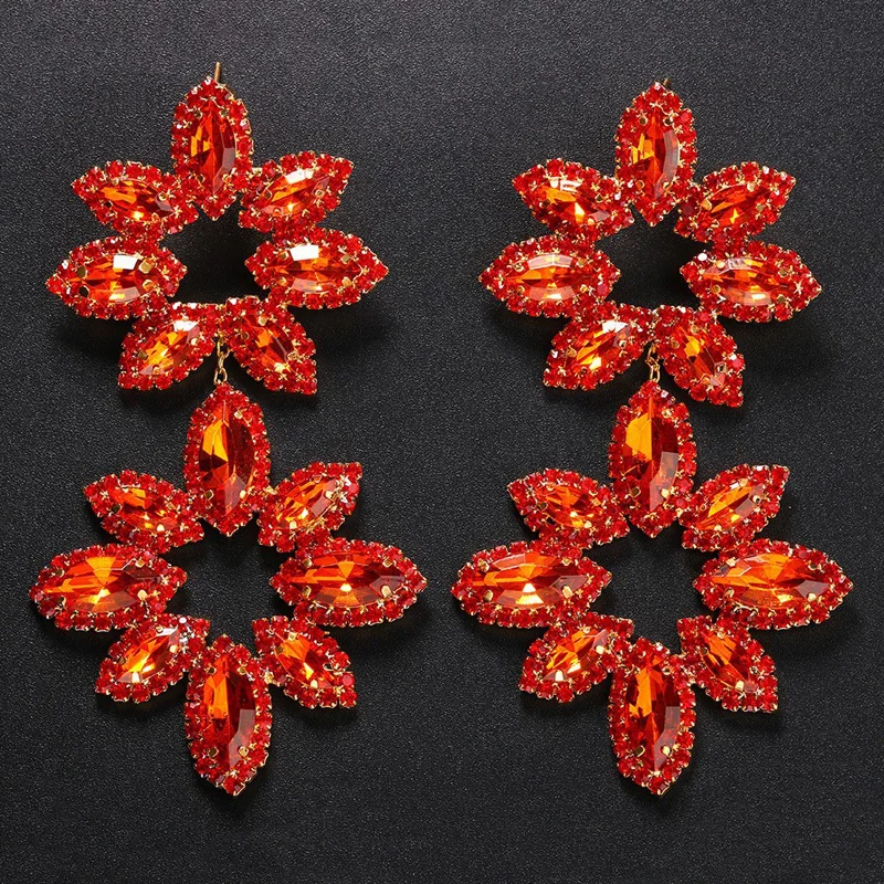 Fashion 2024 Exaggerated Oversized Flower Drop Earrings Jewelry For Women Luxury Crystal Geometric Big Large Dangle Earrings