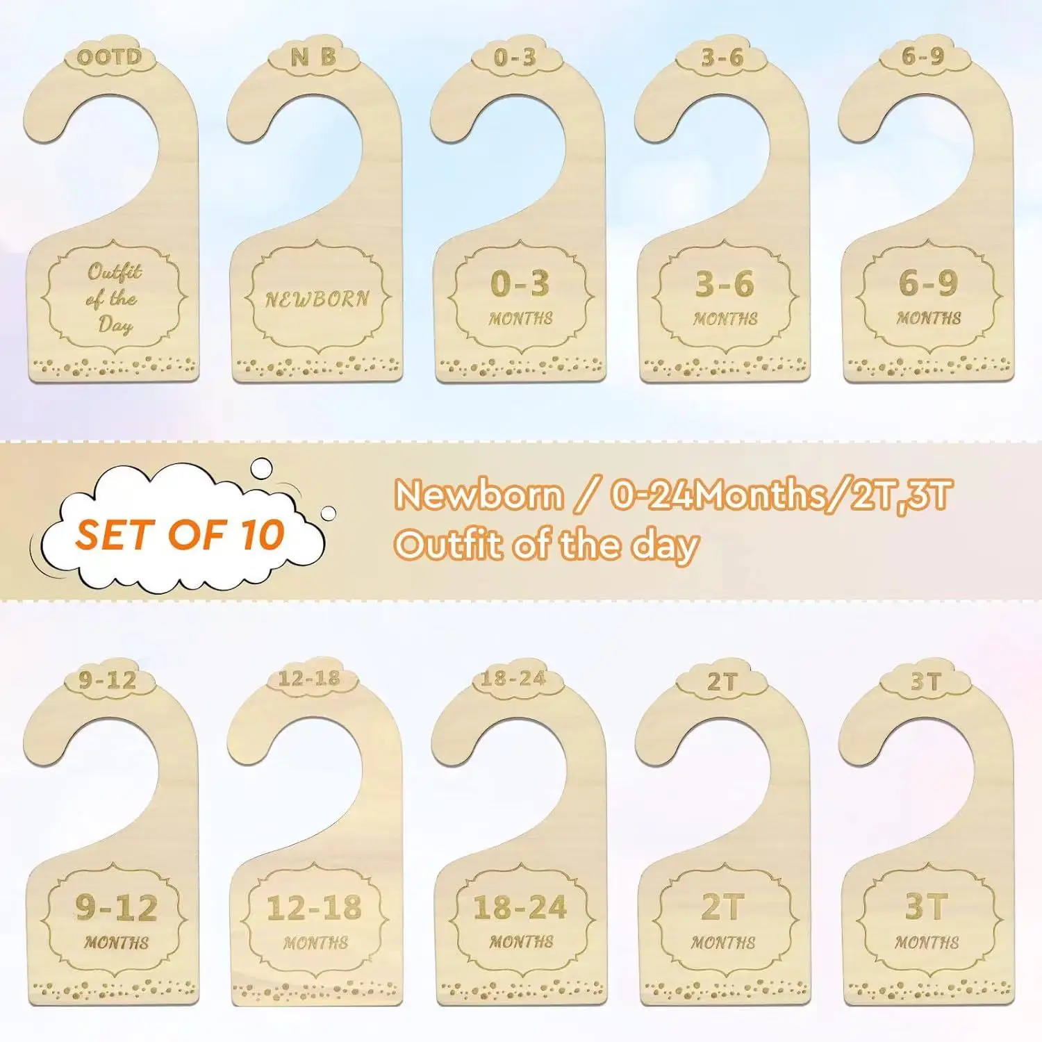 Wooden Baby closet clothes separator wooden clothes partition plate wooden baby card baby hanger separator