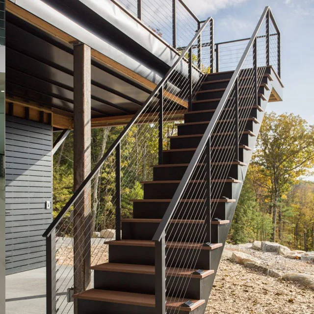 Steel post wire railing for stair railing