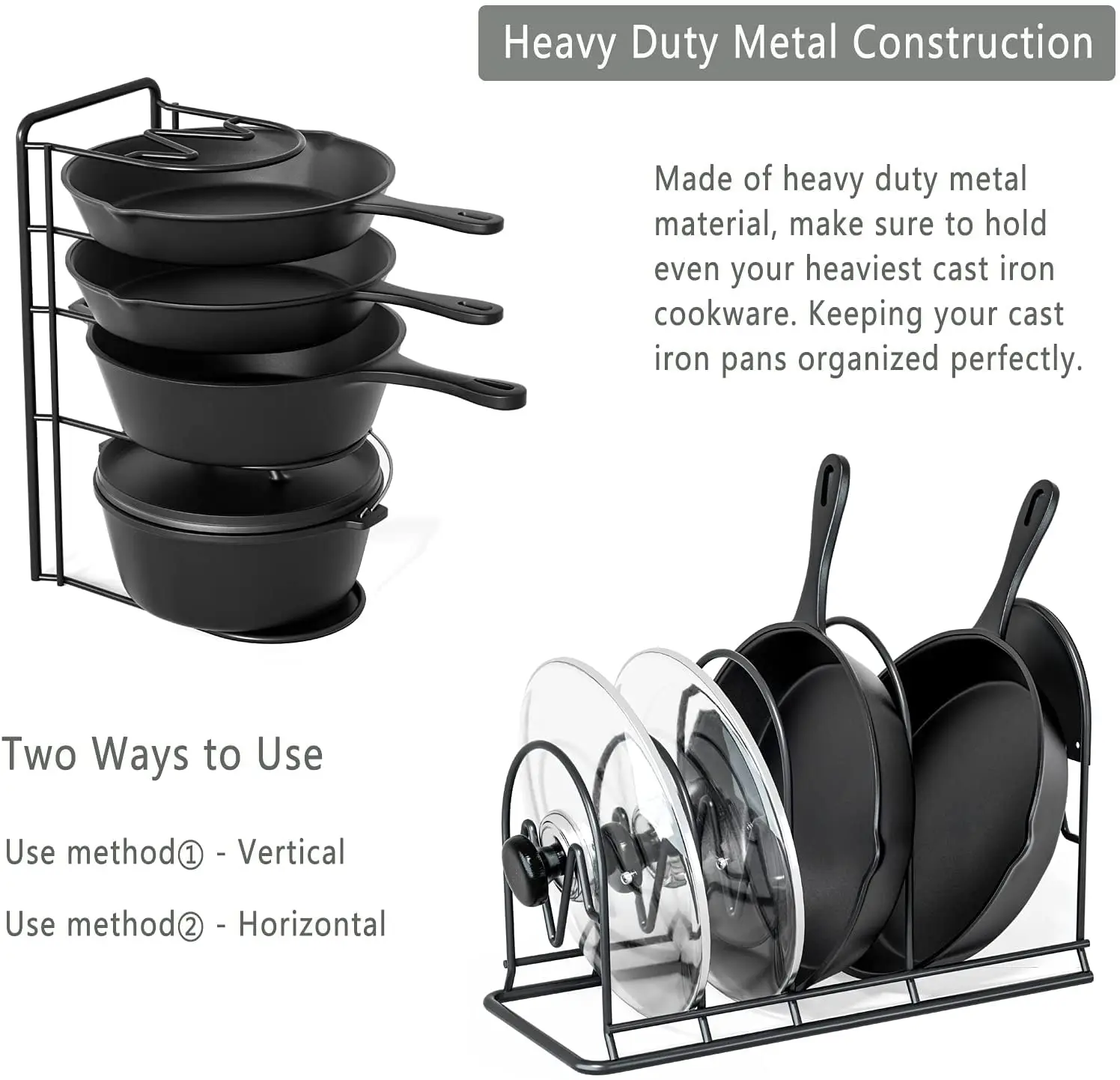 Pot Rack Organizer 2 Pack 5 Tier Heavy Duty Pan Holder Cast Iron Skillets Storage Rack