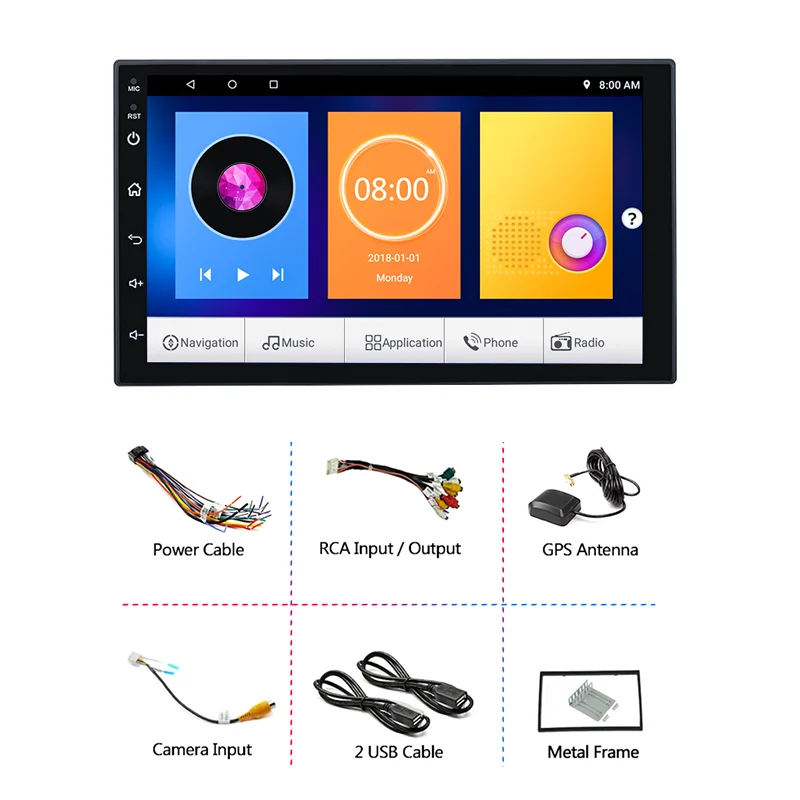 Хит продаж 1024*600 HD сенсорный экран 7 дюймов Универсальный Android 8,1 Автомагнитола с GPS