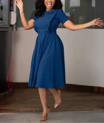 Autumn Elegant Fashion Large Size Soild Office Career Dresses Lady