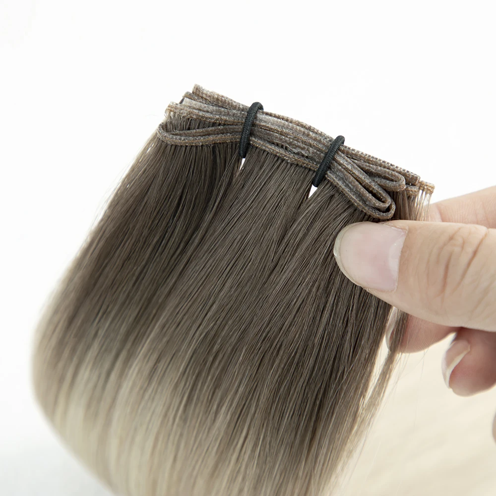 New Hand-Tied Human Russian Remy Hair Flat Invisible Weft Genius Weft Hair Extensions For Salon