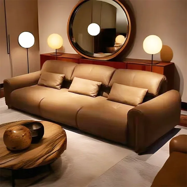 Modern Italian Furniture Luxury Living Room 3 Seater Electrically Adjustable Brown Leather Sofa