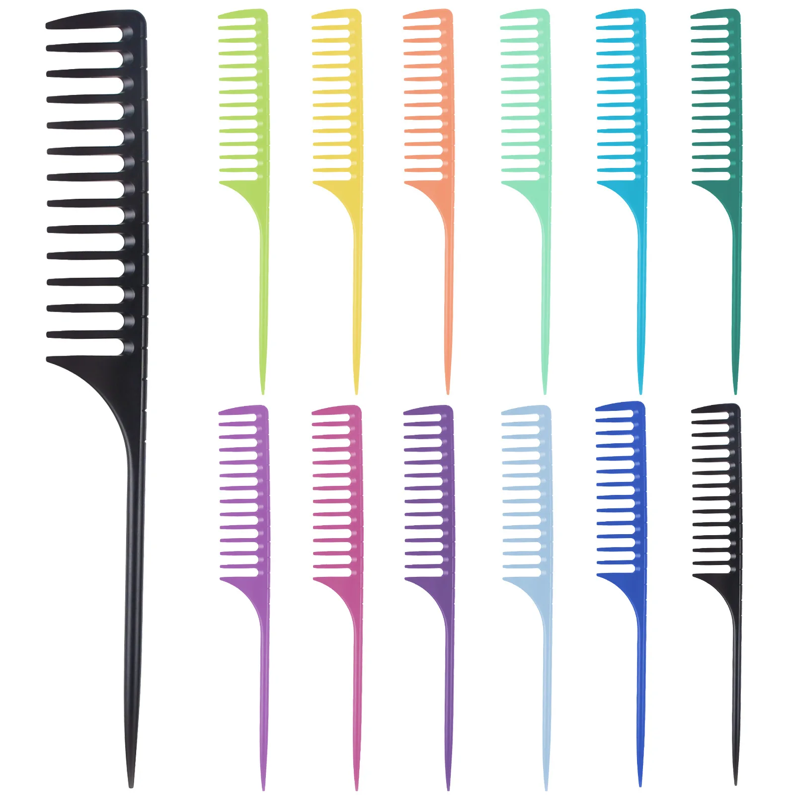 Custom logo barber shop hairdressing salon styling tool hair cutting rat tail plastic braiding salon barber wide tooth hair comb