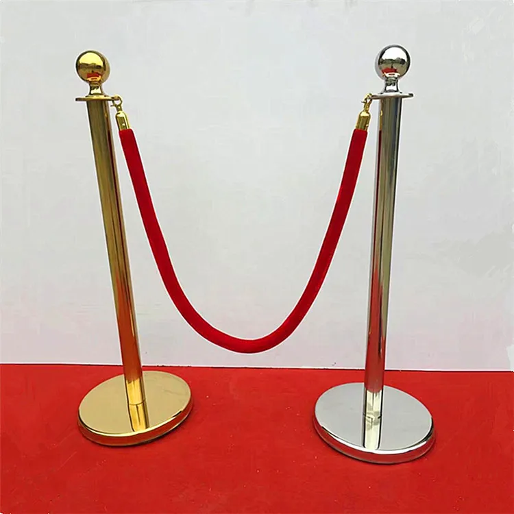 Gold and Silver Crowd Control Stanchion Posts with Red Velvet Rope for Hotel Party and Event Barriers