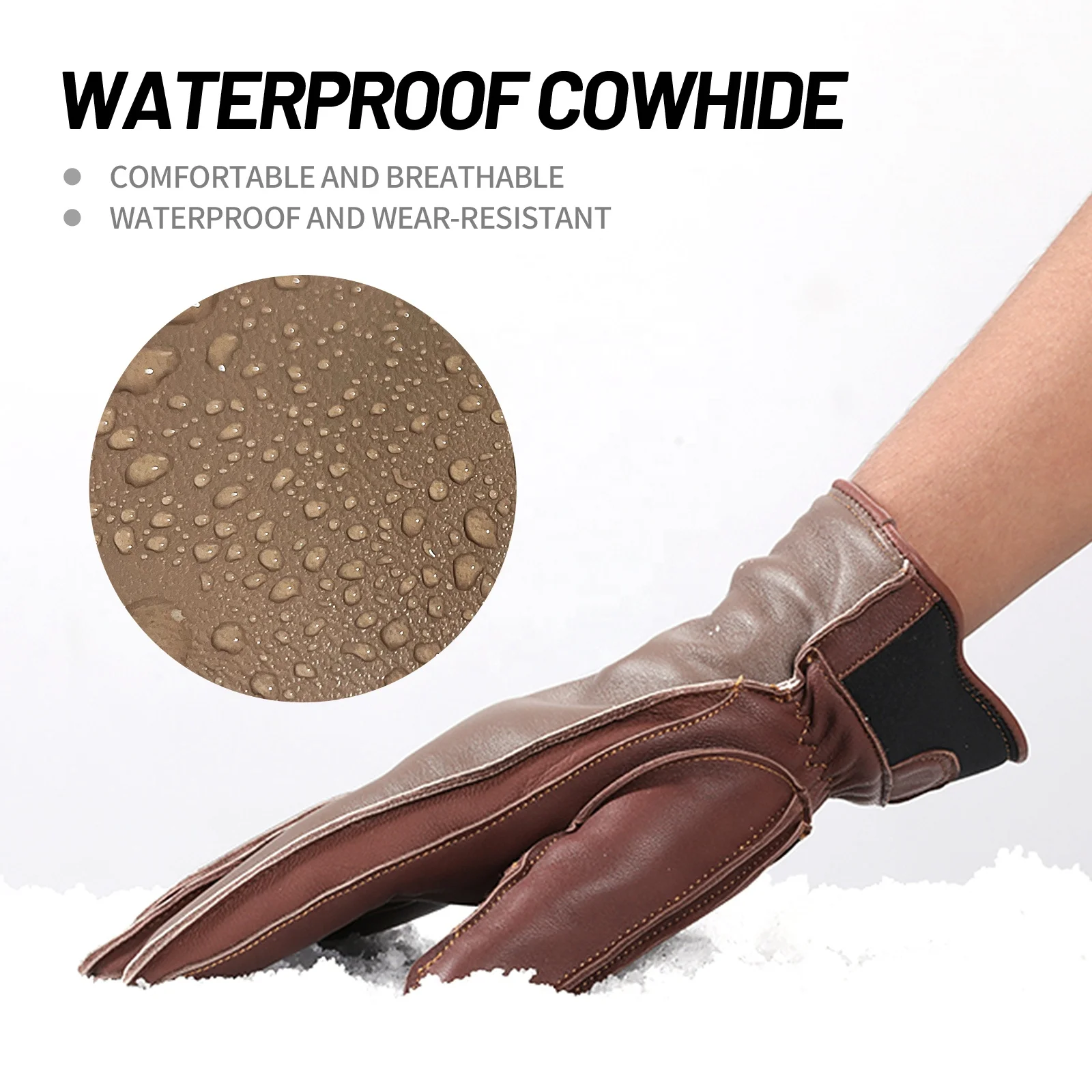 Good quality winter waterproof touch screen fashion cowhide leather gloves