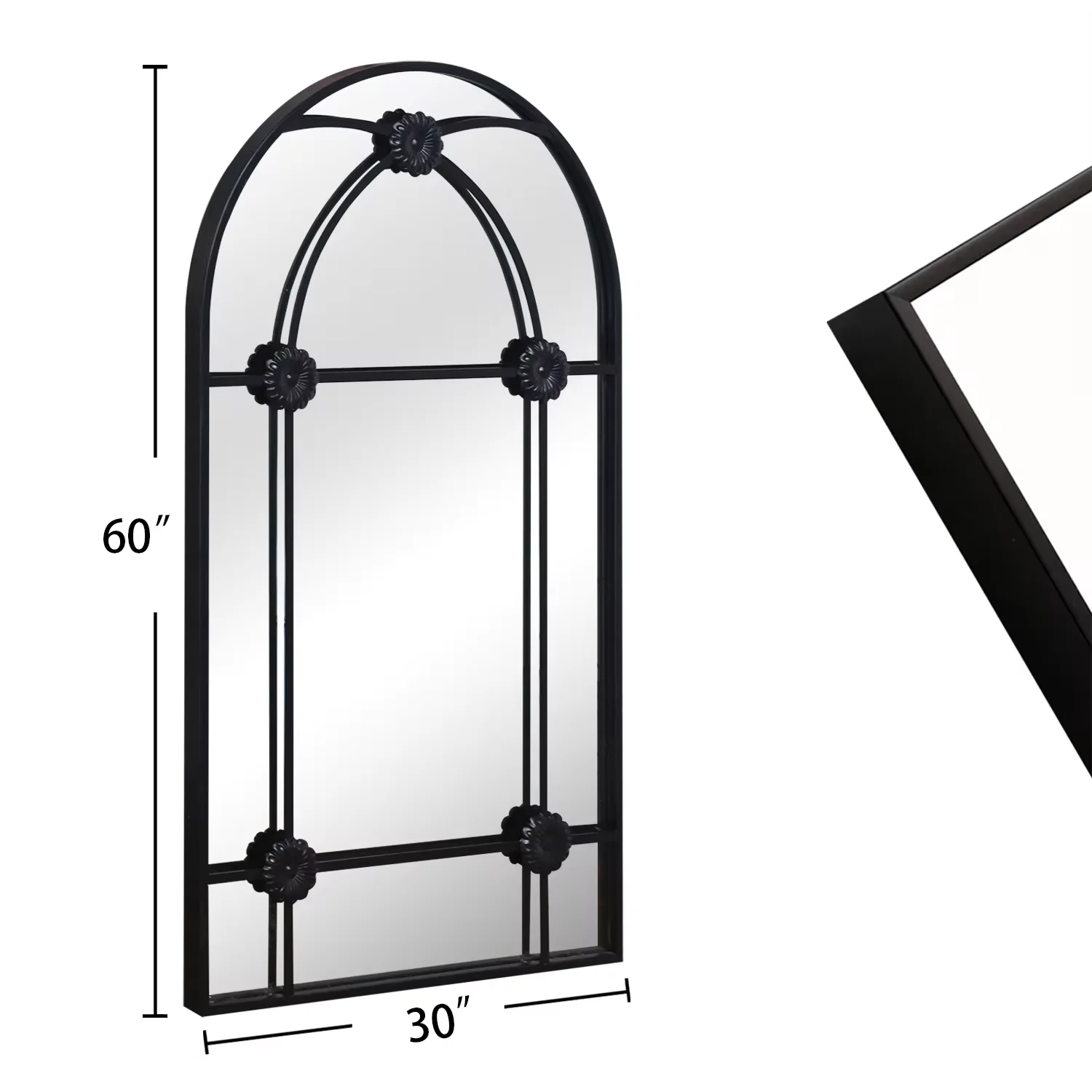 Modern large decorative Gold Black Window panel Arch Metal Framed art Mirror For Wall Decor