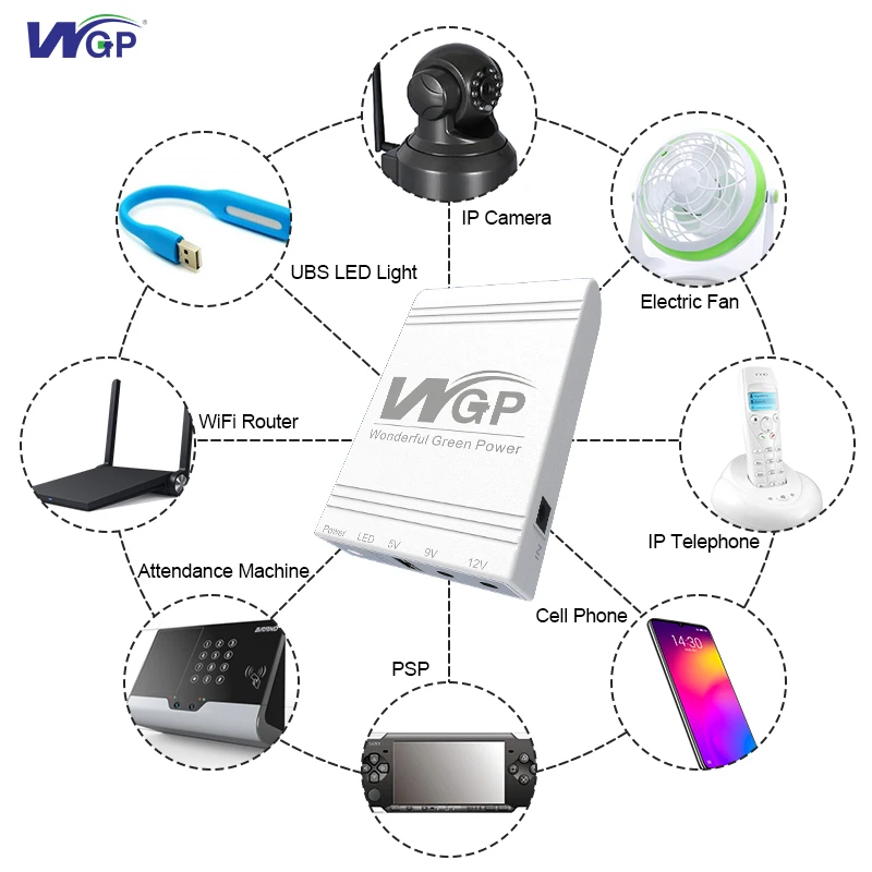 WGP Mini UPS ODM OEM Backup Online DC 9V 12V Mini UPS for wifi Router ups power supply