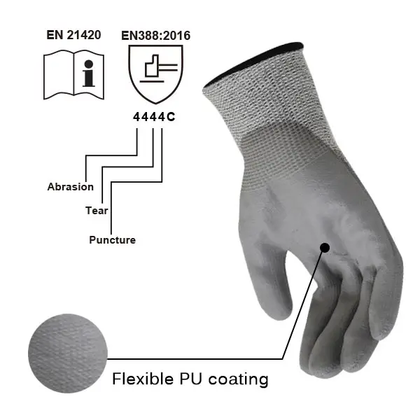 Cheap Price Safety Working   Industrial PU Coating Mechanic Working  Cut Resistant  Gloves