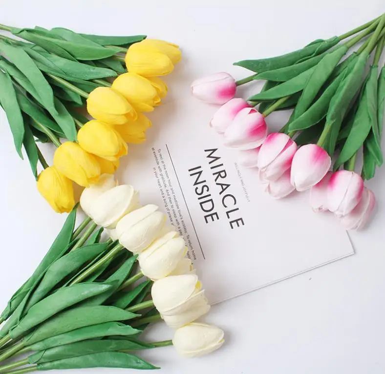 Quality Champagne White Blue Wedding Decoration In Bulk Pu Faux Flower Real Touch PU Decorative Artificial Flowers Mini Tulip