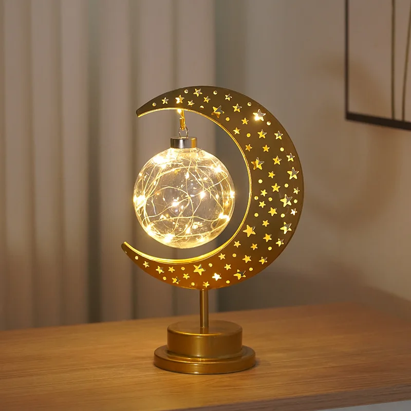 Wholesale EID LED Light Creative Personality Wrought Iron Moon Lamp Ball Bulb Star Atmosphere Table Lamp Bedroom Decoration