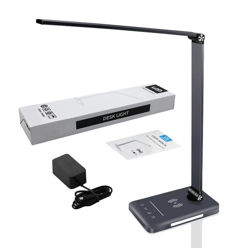 2023 Newest Multifunctional LED Desk Lamp with Wireless Charger 5w 5 Brightness Levels Office Lamp with Adapter
