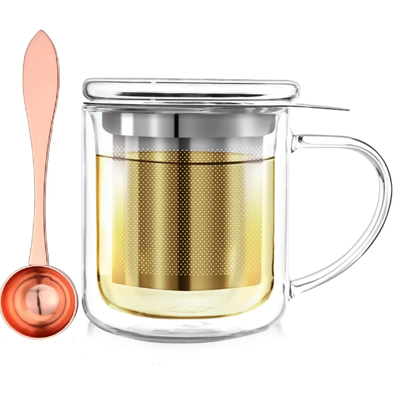 350Ml 12Oz Single-Serve Tea Maker Double Wall Glass Cup with Infuser Basket and Lid for Steeping