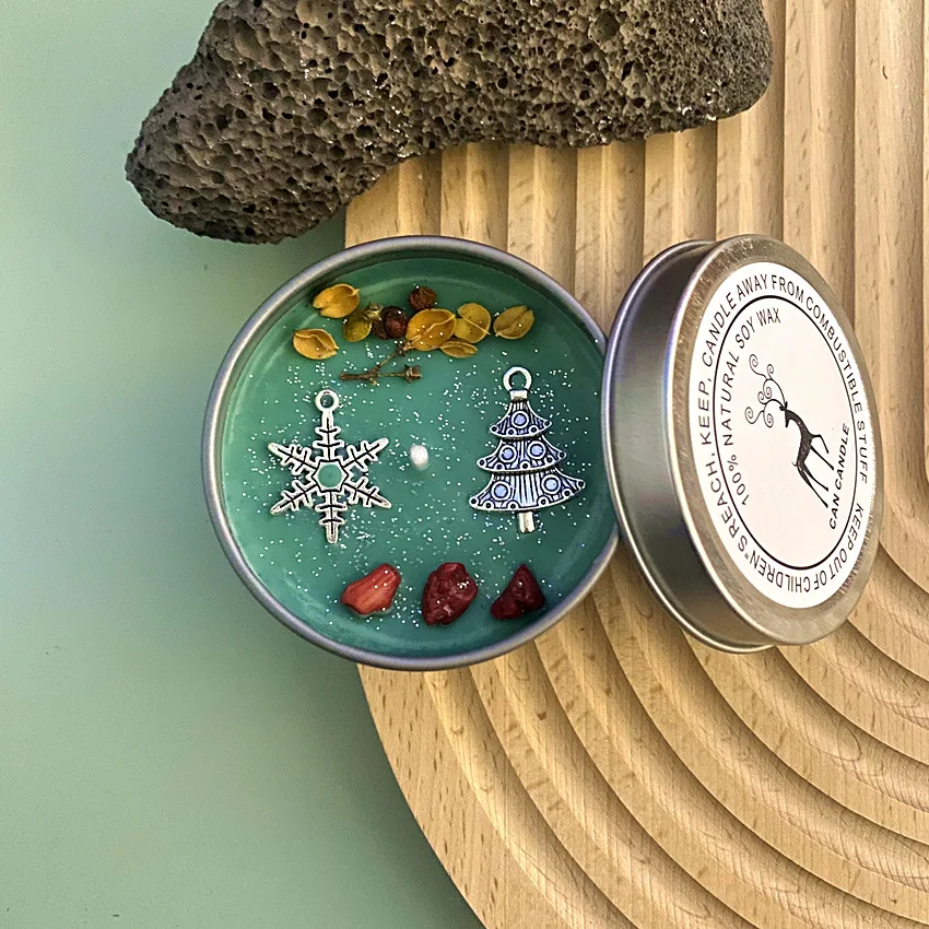 UOGemstone Candle Tin Can Jasmine Scented Candles In Jars Real Herbs Dried Flower Crystal Candles Home Decoration