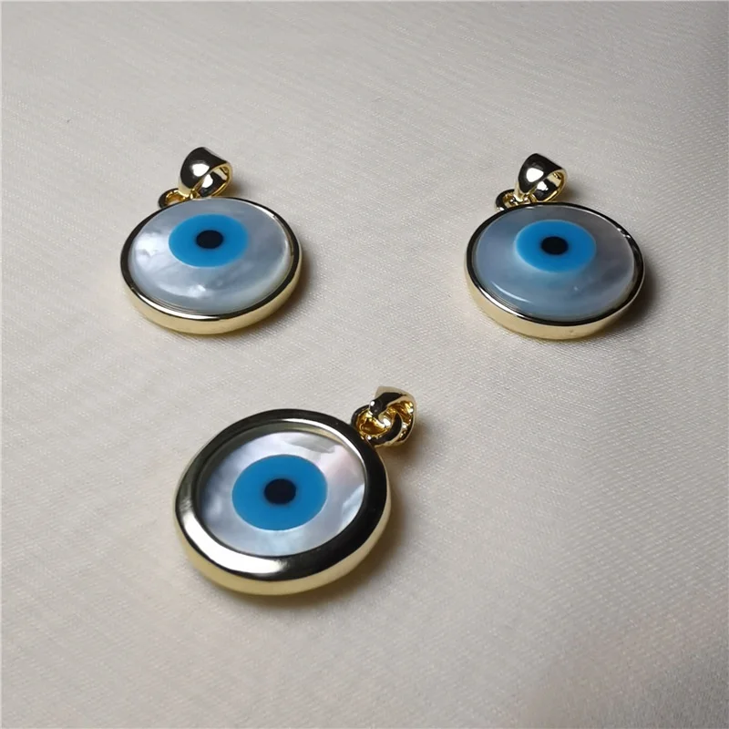 18k Gold Plated Mother Of Pearl Shell Evil Eye Charm Pendant For Jewelry Making