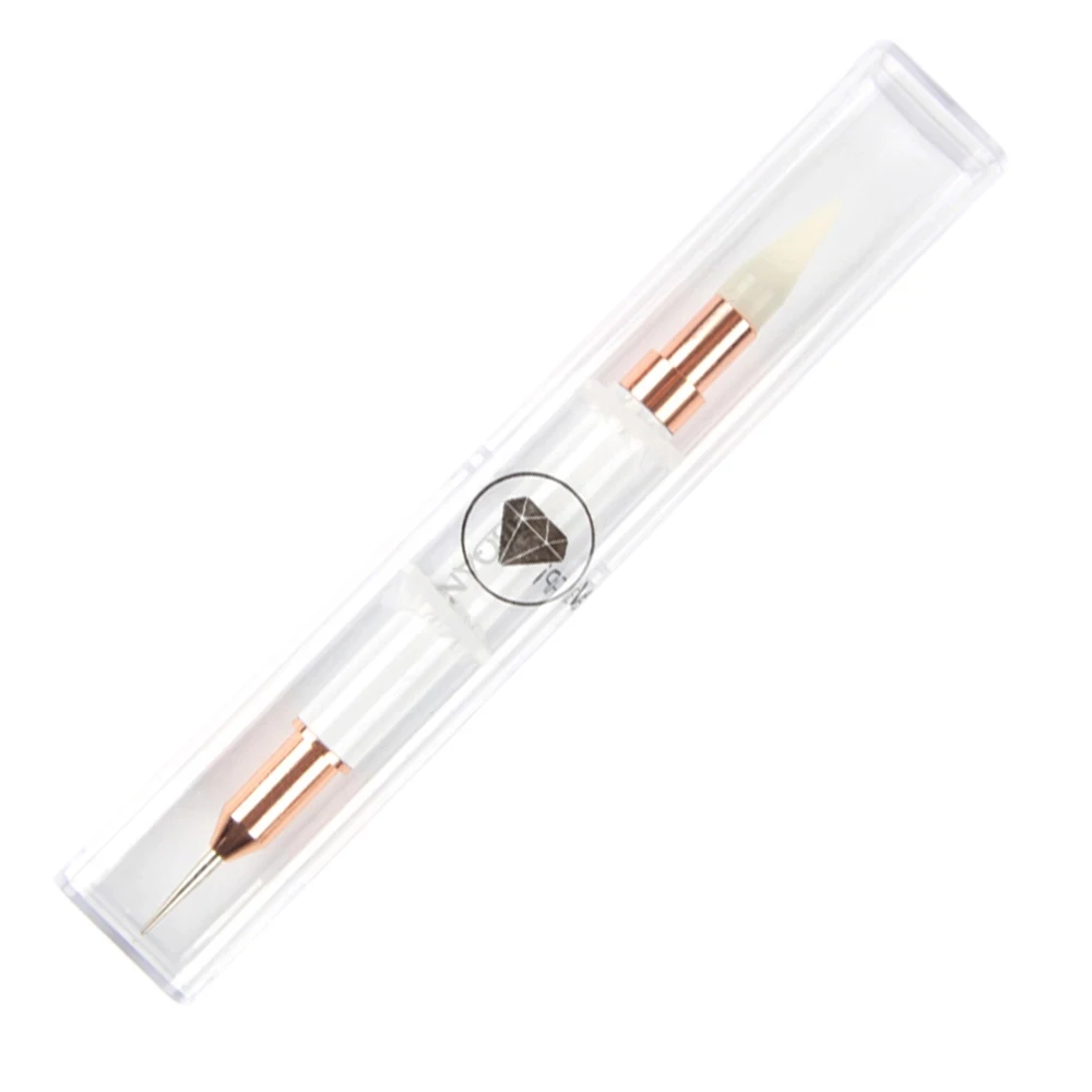 Lootaan Private Label Dual-head Rhinestone Picker Metal Handle Nail Wax Art Dotting Pen Nail dot Brush Tools for Manicure
