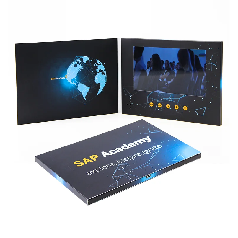 Customized High Resolution 7 Inch Video Book, Video Booklet, Lcd Screen Video Brochure Card