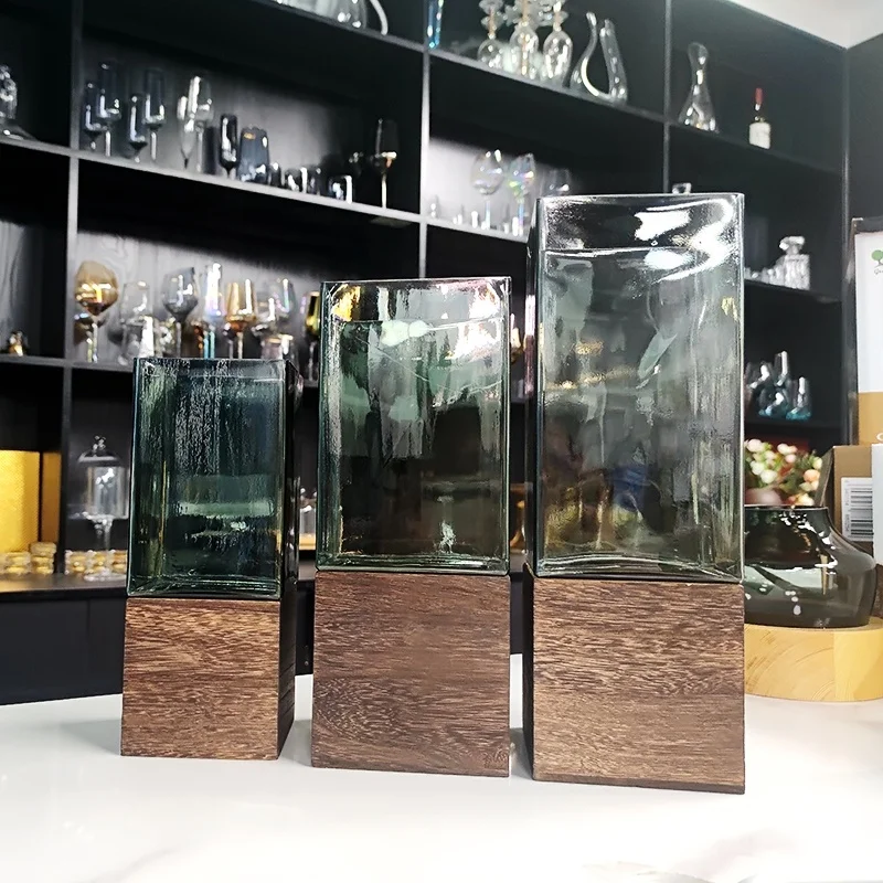 Wholesale Table Glass Vase Wooden Stander for Home Wedding Decoration Crystal Vase