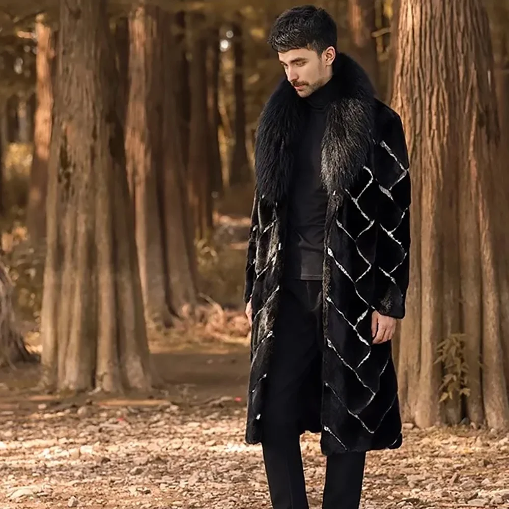 Fox or raccoon fur Removable collar mink fur trench coat inlaid with python skin