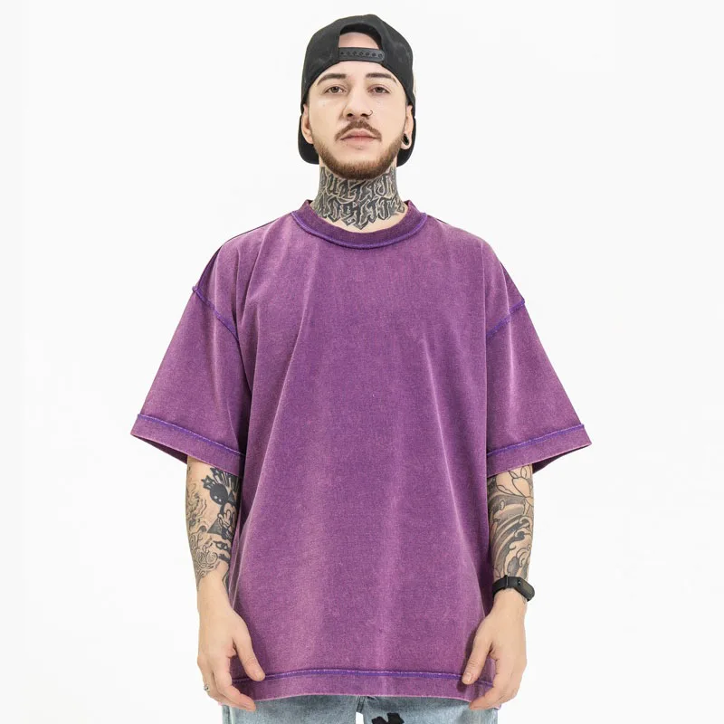Wholesale Men Acid Wash T shirt Streetwear hip hop stone 100% cotton t shirts with logo customize oversized vintage t-shirt
